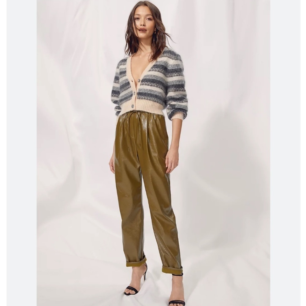 Aritzia Striped Wool Fair Isle Cardigan in Cream and Gray